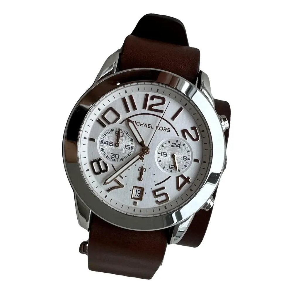 Michael Kors brown leather and silver hardware watch